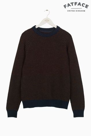 Fat Face Brown Haxby Textured Crew Neck Jumper